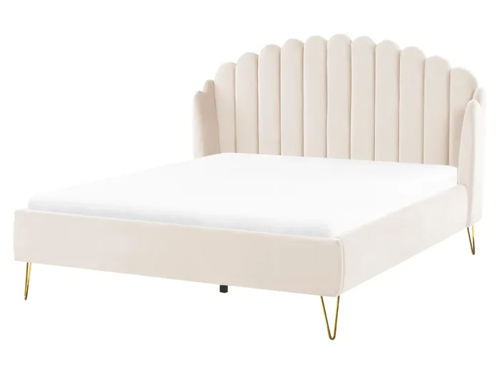 Bed Velvet AMBILLOU 160 x 200 cm (EU King Size) Light Beige