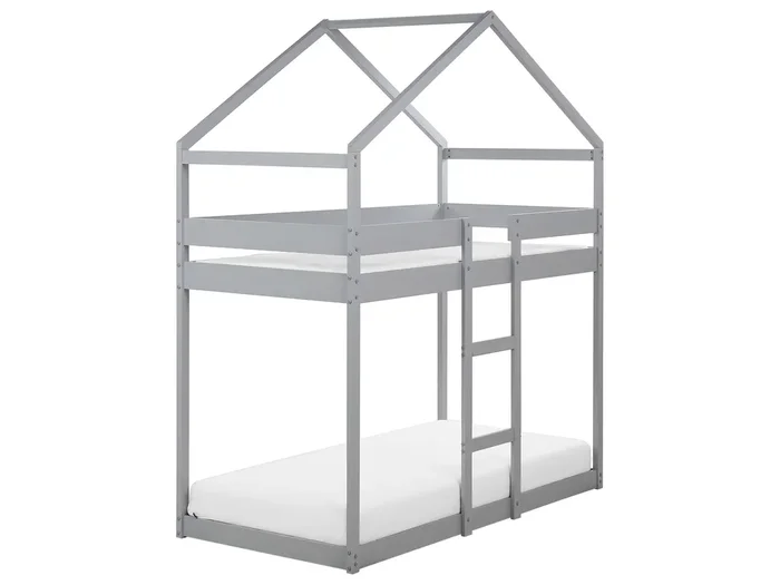 Bunk Bed House Pine Wood LABATUT 90 x 200 cm (EU Single) Grey