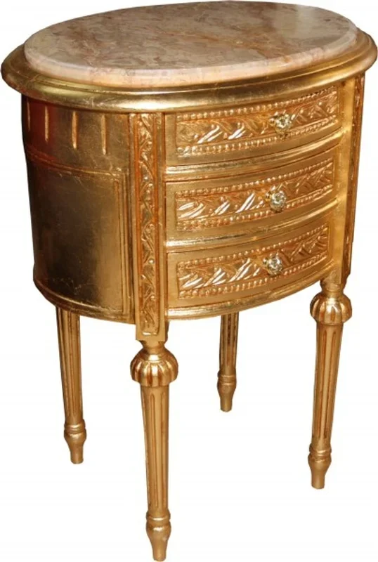 Casa Padrino Barock Kommode Gold mit Marmorplatte H 70 cm, B 52 cm – Nachttisch Konsole