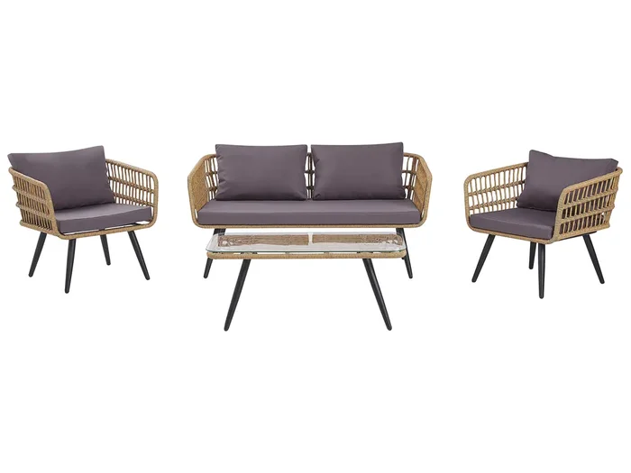 Garden Lounge Set with Table 4 Seater FOBELLO PE Rattan Beige