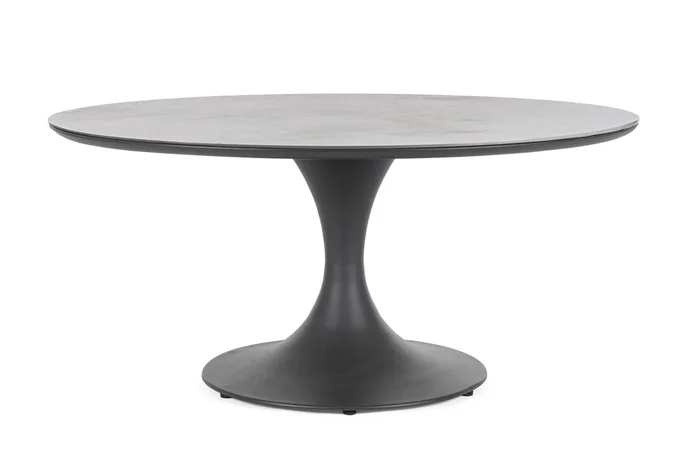 Gartenesstisch Arnold aus Aluminium und Stein, modern rund, anthrazit, Ø 158 cm, für 6–8 Personen