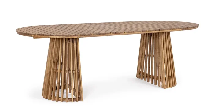 Gartenesstisch Rodano aus Akazienholz, skandinavischer Stil, natur, für 6-8 Personen, 220×100 cm