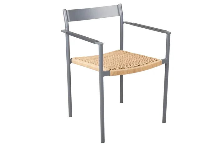 Gartenstuhl DK mit Armlehne aus Aluminium und Kunstrattan, modern skandinavisch, anthrazit, stapelbar