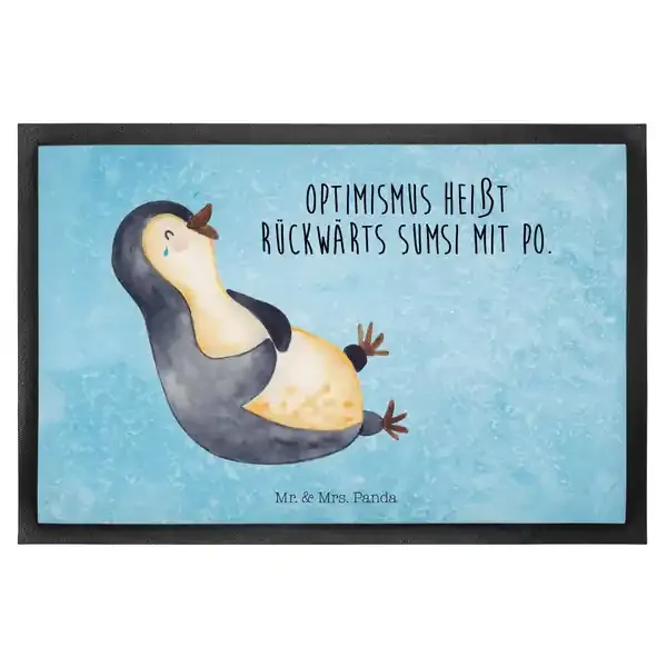 Sonderaktion Mr. & Mrs. Panda 40 x 60 cm Fußmatte Pinguin Lachen – Eisblau