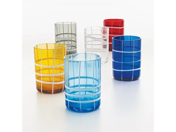 Zafferano Twiddle – Set mit 6 farbigen Gläsern aus geblasenem Glas, 35 cl – handgefertigte Trinkgläser mit weißem Dekor, spülmaschinenfest